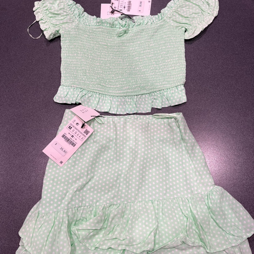Zara Light Green Polka Dot Set